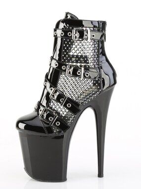 Black Goth Platform Boots | 8" Extreme Heel Rhinestone Rave Ankle Boots